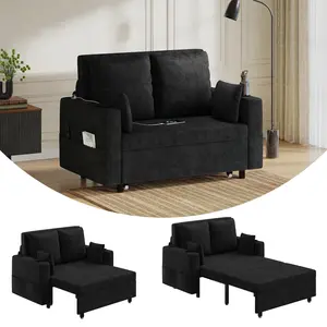 Dark Gray/Black 56" 3-in-1 Convertible Pull Out Sleeper Loveseat Sofa Bed with USB Charging Ports Cup Holders 4 Soft Pillows and Side Pockets Modern Space Saving Home Furniture for Living Room Bedroom Apartment | SHIPS IN MULTIPLE PACKAGES