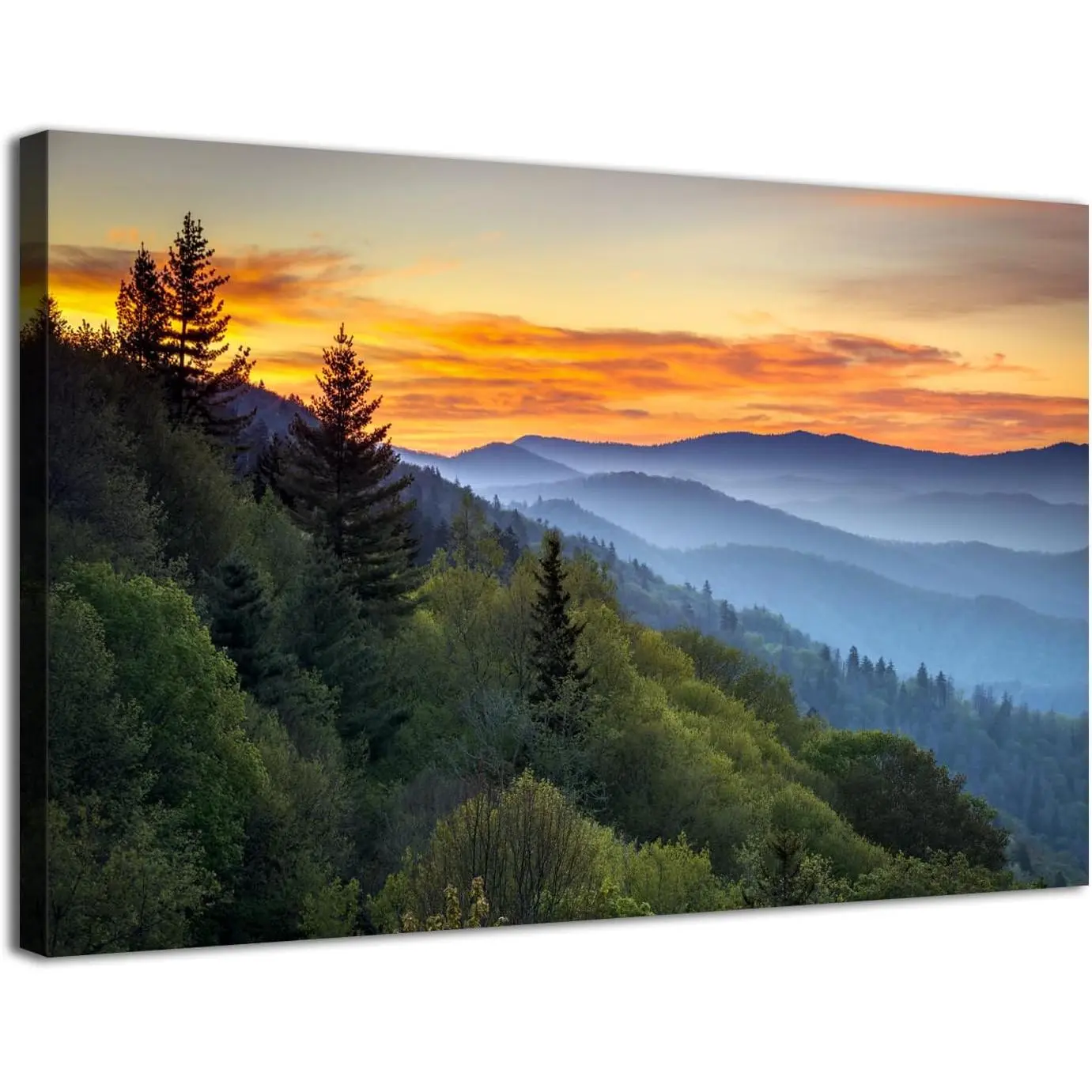 Blue Ridge Mountain Canvas Wall Art Nature Forest Wall Decor Living Room National Park Poster Sunrise Landscape Pictures Woodland Scenery Artwork for Bedroom Kitchen Office Home Decorations 24"x18"