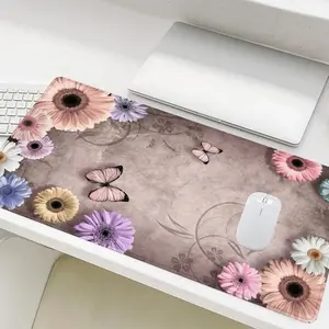 Flower & Butterfly Pattern Mouse Pad, 1 Count Rectangle Gaming Mouse Pad, Non-slip Rubber Base Stitched Edge Desk Pad for Desk Laptop Desktop