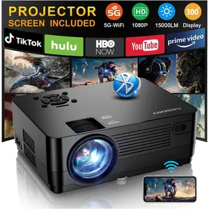 1080P Projector with Wifi and , 15000LM  Movie Projector Include Screen and Carrying Bag,4K Proyectores Compatible with HDMIUSB/PHONE/Laptop, for , Bedroom, Outdoor