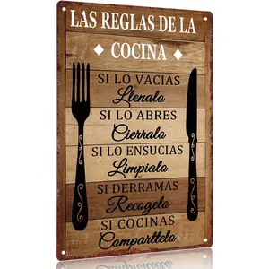 "Las Reglas De La Cocina" Spanish Kitchen Rules Aluminum Metal Sign - 12x8in Vintage Wall Decor for Home Hanging Gift Rectangle Design Room