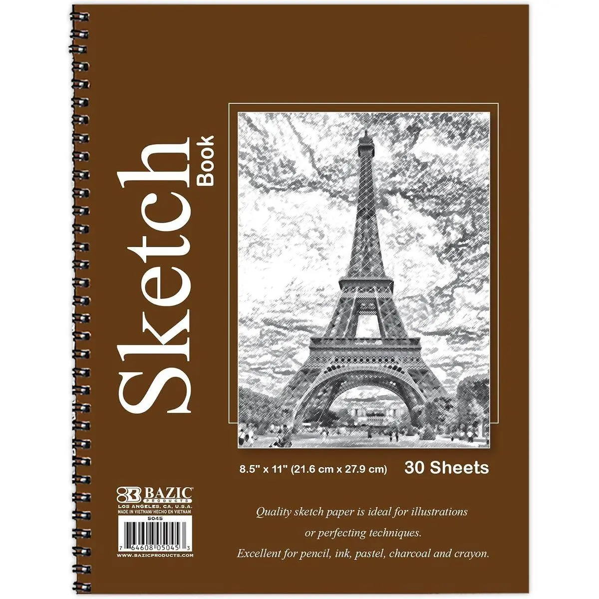 Spiral Sketch Book, Side Bound, 8.5 x 11 in, 30 Sheets | 30-sheet spiral sketch book, smooth drawing paper for sketching, shading