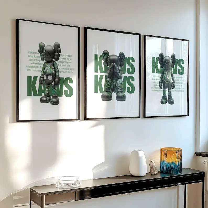 Hypebeast Set of 3 Green Poster,   Printable Wall Art - Decor, Gift for Boyfriend,  Kawsss Posters