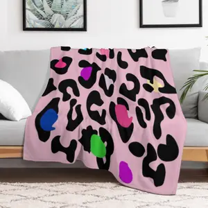 Ultra-Soft Flannel Throw Blanket - Multi-Size, 4-Color Abstract Leopard Spots Animal Prints, Bold Boho Style, Brushed Fleece with Vibrant Green, Blue, Purple & Pink, for Beds, Couches