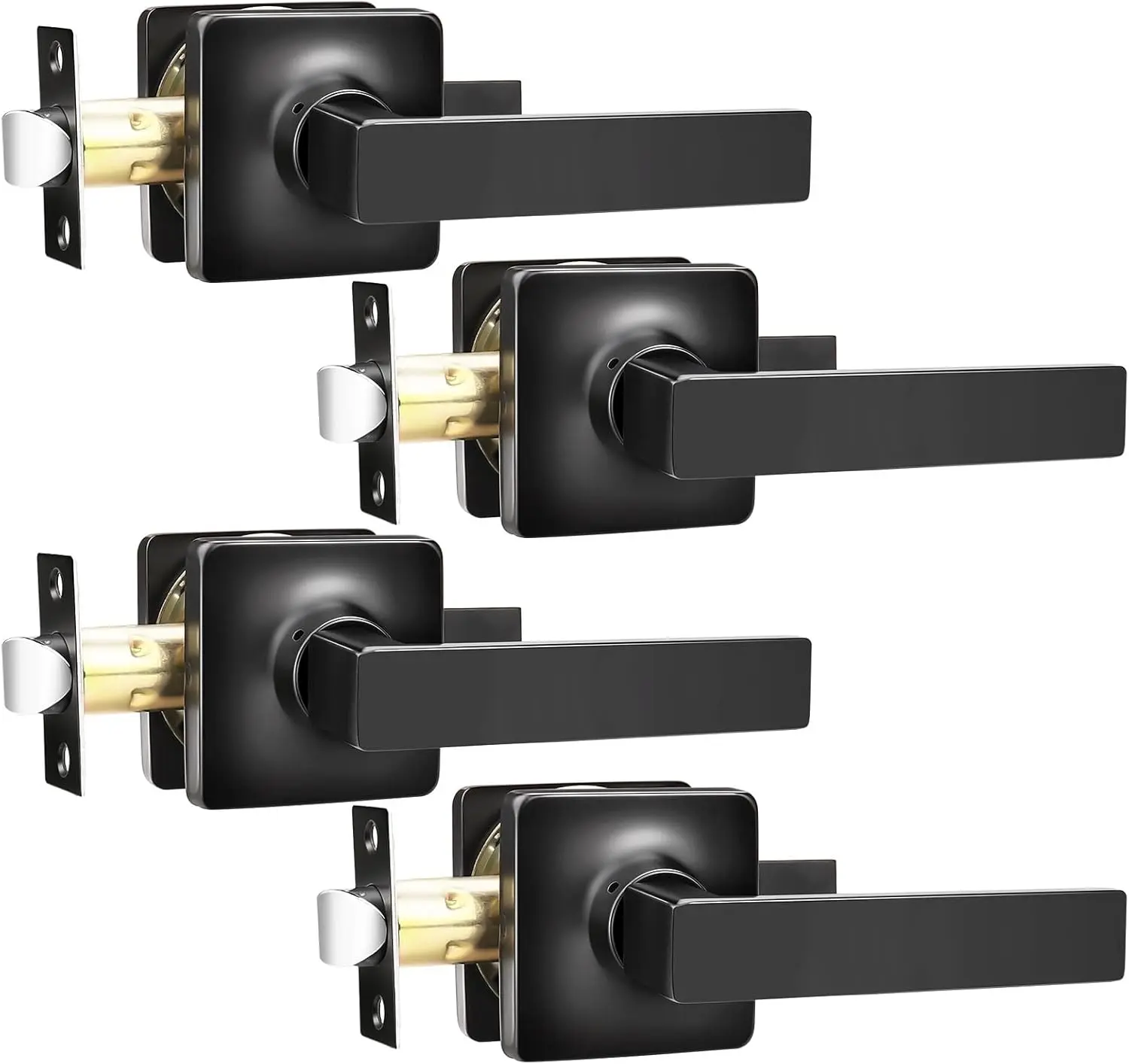 GOBEKOR 4 Pack Passage Door Levers - Matte Black Hall Closet Handles - Square Keyless Levers