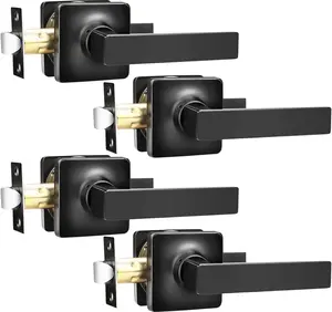 GOBEKOR 4 Pack Passage Door Levers - Matte Black Hall Closet Handles - Square Keyless Levers