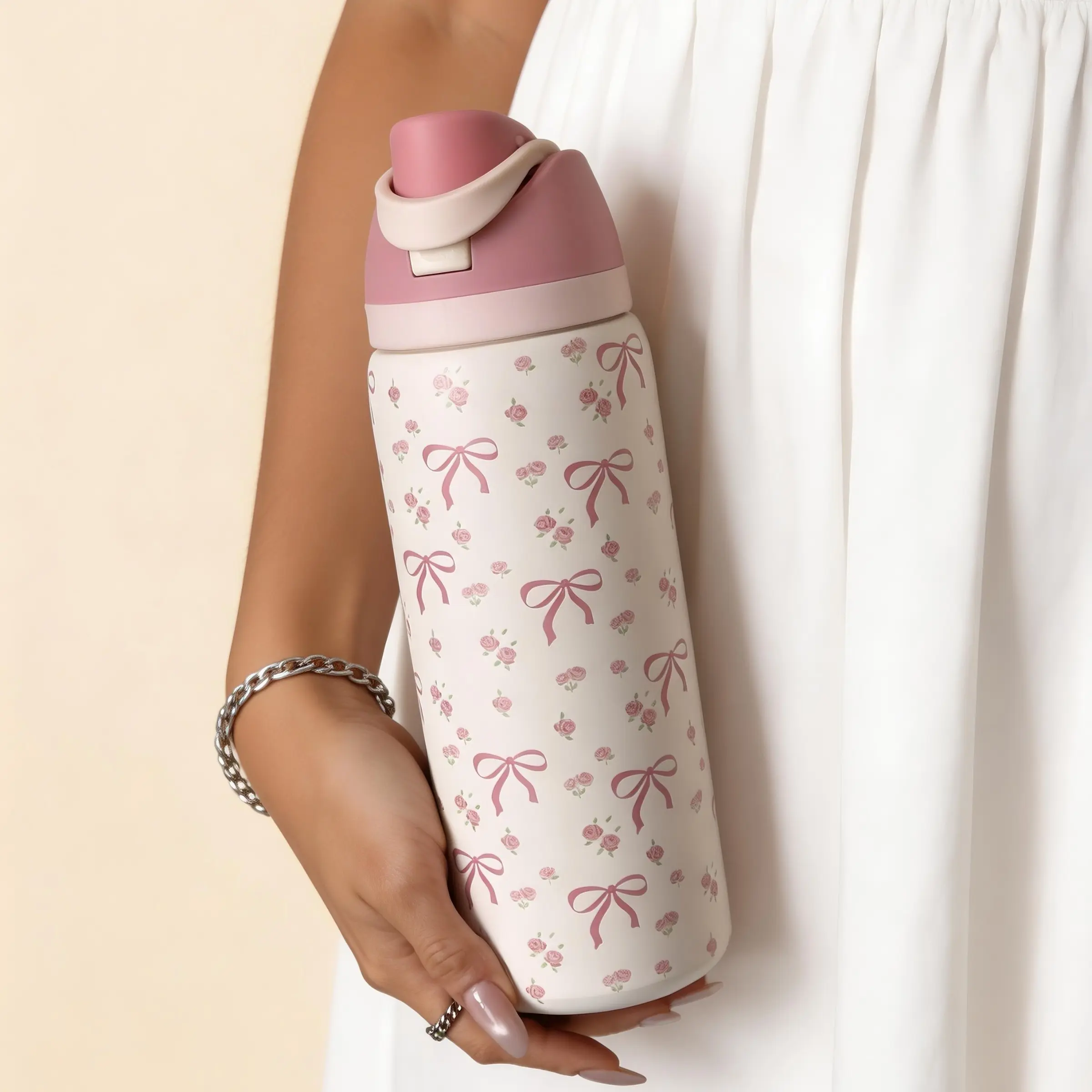 Double Layer Stainless Steel Insulated Cup, Vacuum Insulated Flask, Insulated Tumbler, Insulation Drinkware, Durable Insulated, 24/32/40 Oz Butterfly Knot Design, Cold Retention Up to 24 Hours, Ideal for Travel & Outdoor Activities, Drinkware