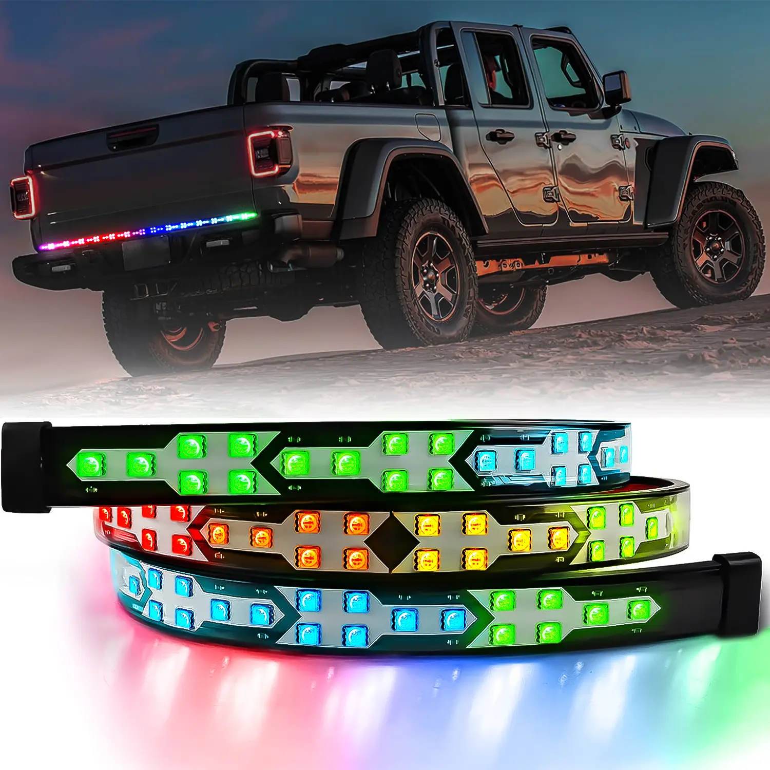 DIBMS 60” Tailgate Light Bar 180 LEDs IP67 Waterproof 12V DC 5 Lighting Modes Brake Amber Turn Signal Universal Fit for Pickup Trailer RV Van SUV (RGB)