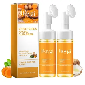 Turmeric Face Wash with Brush, Turmeric Foaming Facial Cleanser for All Skin Types, 3.38 Fl Oz/pcs, 2 Pack