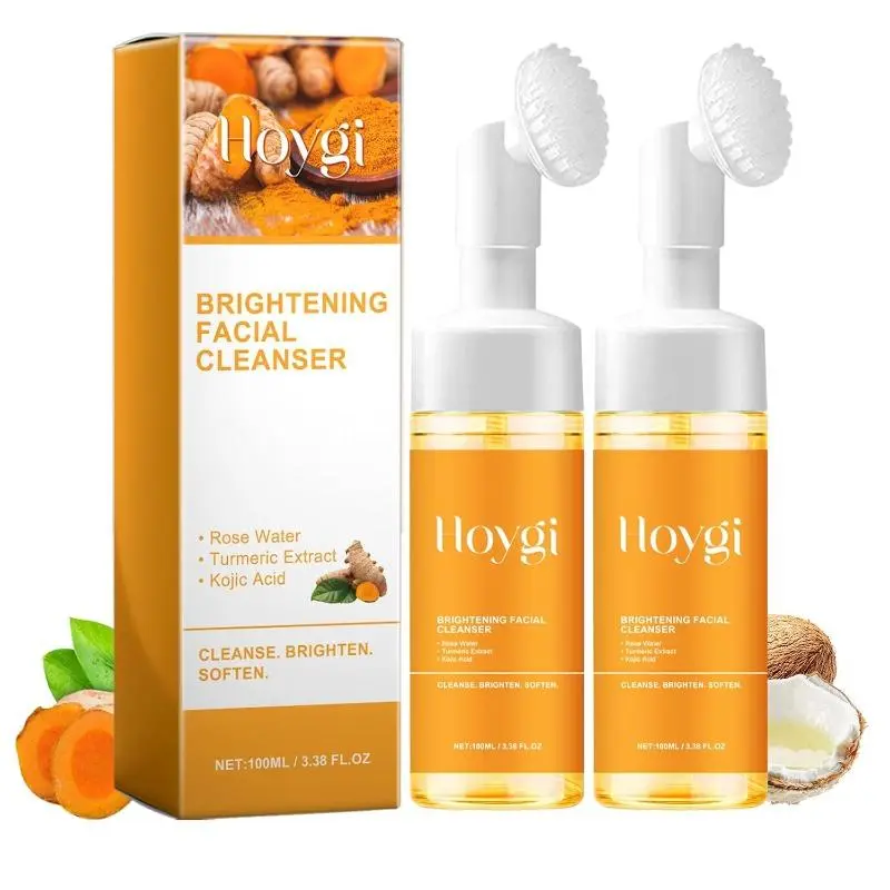 Turmeric Face Wash with Brush, Turmeric Foaming Facial Cleanser for All Skin Types, 3.38 Fl Oz/pcs, 2 Pack
