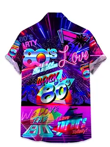 Shirts in The Hawaiian Style from The 80S That Appeal to Both Men And Women - I Adore The Casual Printed Neon Designs Print of The 80S, with Short Sleeves And Casual Buttons, Perfect for Summer Parties And Retro-Themed Events, Menswear Top, Vibe