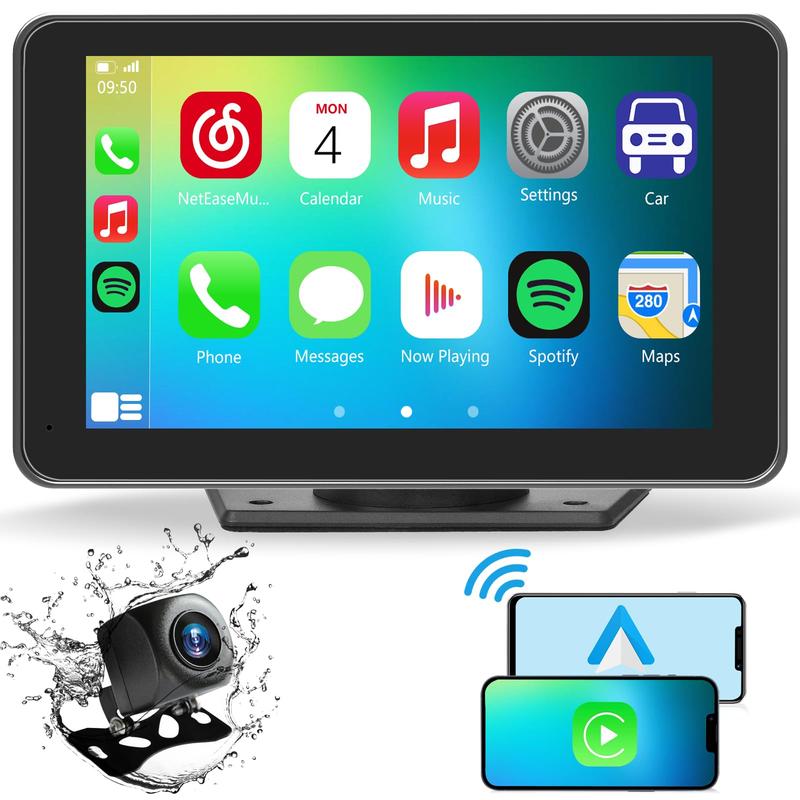 【PASLDA】Portable Wireless Carplay Car Stereo, 7" HD Touchscreen for Car with Apple CarPlay & Android Auto with Backup Camera/Mirror Link/Voice Control/Bluetooth/GPS/AUX for All Vehicles
