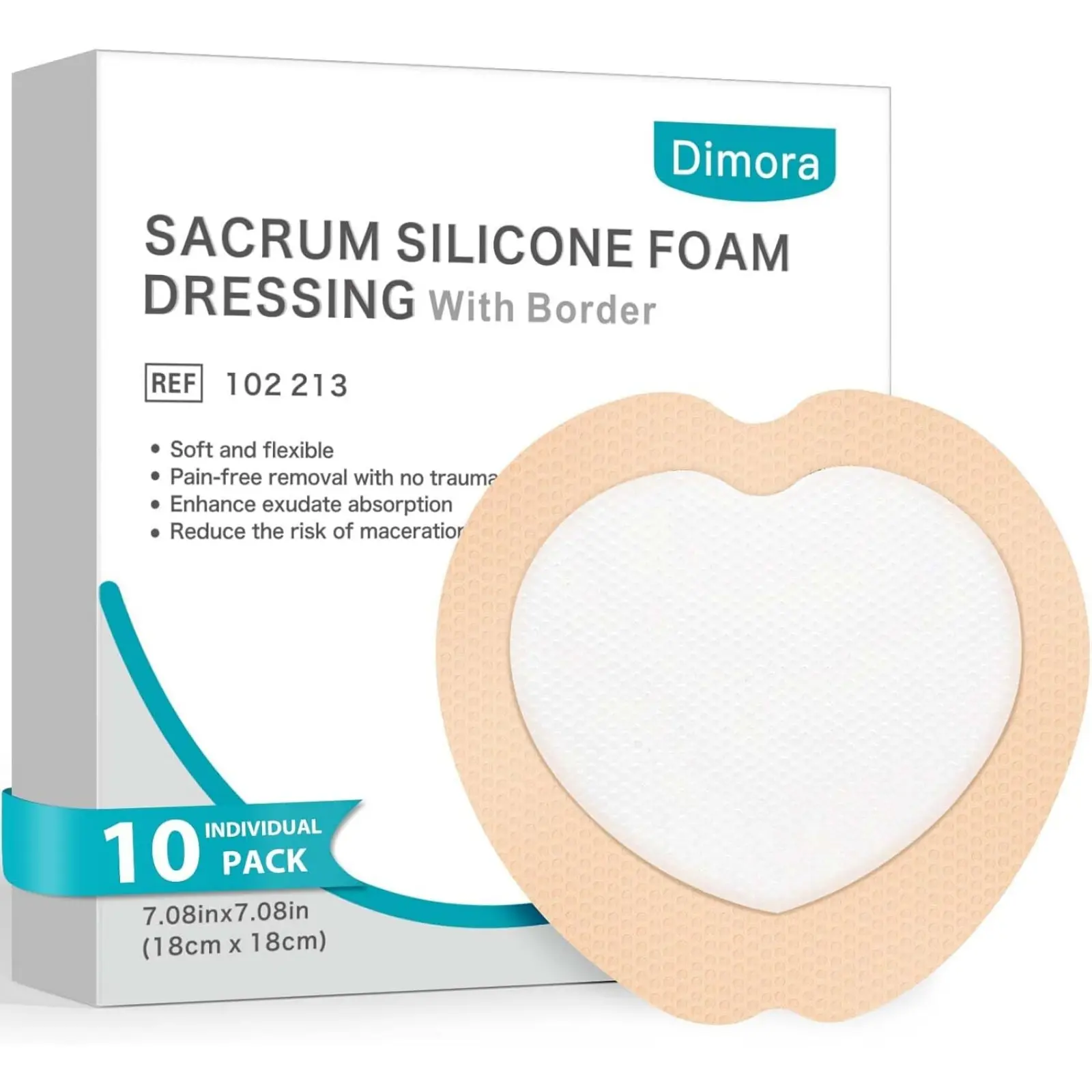 [Buy 2 Get 1 Free] Dimora Medical-Grade Silicone Sacral Foam Dressing, Sacral Silicone Foam Dressing with Border, Waterproof Bed Sore Dressing (7.08" × 7.08"), Chronic Wound Care for Bedridden Patients, Pain-Free Dressing Changes for Pressure Ulcers