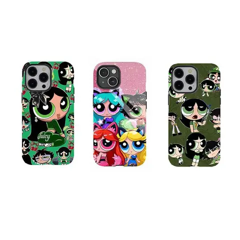 P0w3rpuff Girls Cartoon Phone Case,green Shockproof Protective Cover,Durable Design Compatible for iPhone 17 Pro Max 16/15/14/13/12/11 Pro Max Plus and for SamsungS25,S24,S23,S22,Aesthetic phone Cover,buttercup smartphone Protection cover