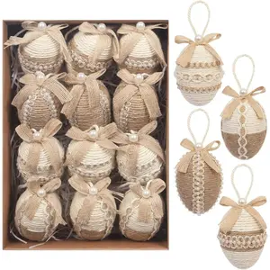 4pcs Easter Egg Decorations, Boho Bohemian Aesthetic Artificial Egg Easter Tree Hanging Ornaments, Decorative Eggs, for Spring Summer Home Rustic Holiday Party Basket Filler Decor