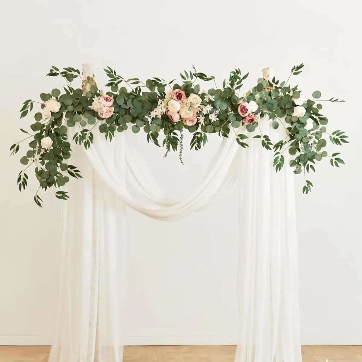 5.9ft Lightweight Plastic Half-Arch Flower Garland, Synthetic Artificial Eucalyptus & Rose Floral Decor, Contemporary-Classic Festive Centerpiece (Pillar Candle Compatible) for Wedding, Artificial Flower Leaves Wreaths Garlands & Swags