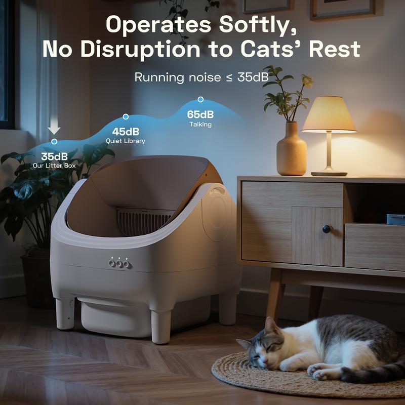 POKPAW Large Smart Cat Litter Box, App Control Automatic Self-Cleaning for Multi-Cat Homes, Fits 3.3-24lbs Cats, 1 Year Warranty