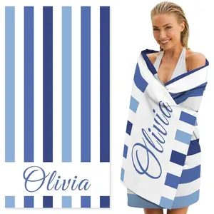 Custom Beach Towel with Name Striped Kids Personalized Beach Towels for Swimming Pool Vacation Microfiber Sand Free Fast Drying Beach Towel for Adults Women Men 30"*60"