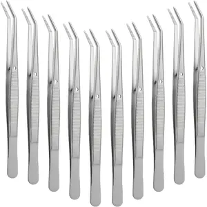 10 Pcs Stainless Steel Tweezers with Curved Serrated Tip Multipurpose Tweezers Sewing Machine Tweezers Forceps Tweezers for Craft Hand Tools Heavy Duty