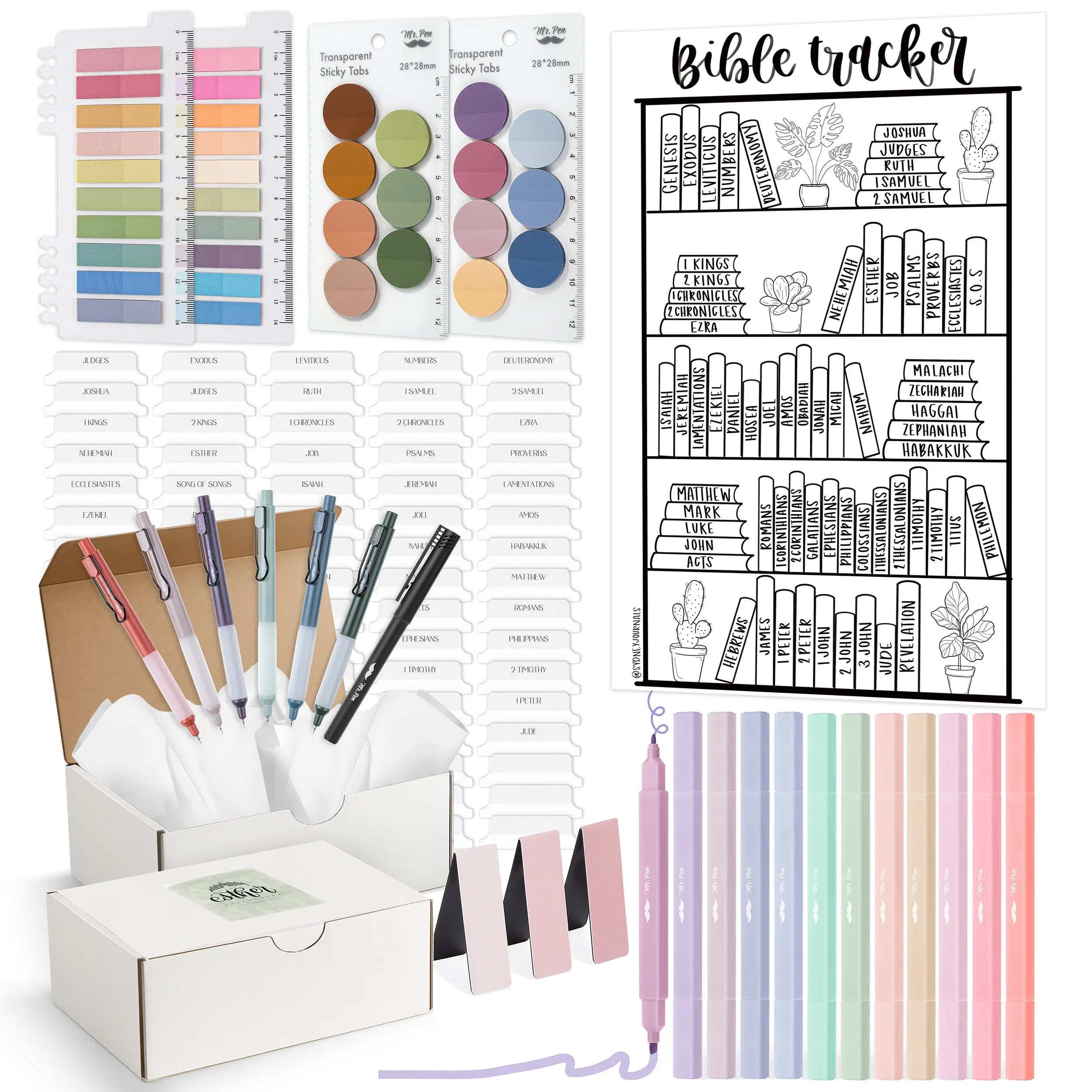 Mr. Pen Esther Bible Journaling Kit with 12 Dual Tip Highlighters, 6 .5mm Pens, Magnetic Bookmarks, Sticky Notes, & Bible Tabs