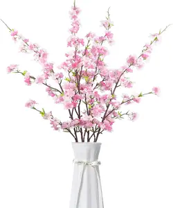 4Pcs Artificial Cherry Blossom Flowers 43 Inch Long Stem Cherry Blossom Decor Fake Flower for Home Wedding Outdoor Decoration (Pink)