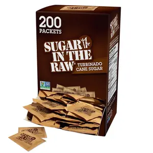Sugar In The Raw Turbinado Cane Sugar Packets, 200 Ct Box, 1 Pack, Pure, All-Natural Turbinado Sugar, Non-GMO Project Verified, Kosher, Vegan and Gluten Free