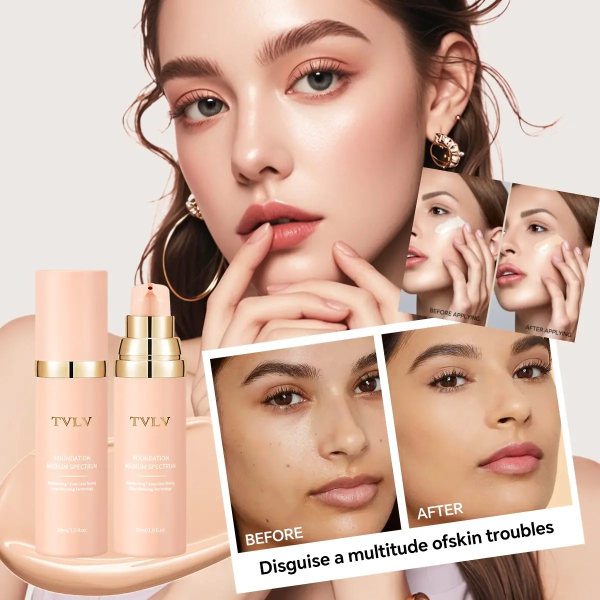 Luxury Color-Changing Foundation Cream, Moisturizing, Even Skin Tone, Waterproof Sweatproof, Long-Lasting Coverage, Natural Flawless Look