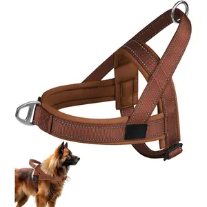Heavy-Duty No-Escape Dog Harness, Brown Padded Triangular Vest Design, Adjustable Training Harness with Easy Buckles for Small to Large Breeds, Walking and Training (Khaki, M)