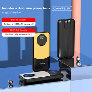 22.5W Fast Charging Power Bank 10000mAh with 2-Cables Lightning & Type-C and 3-Ports