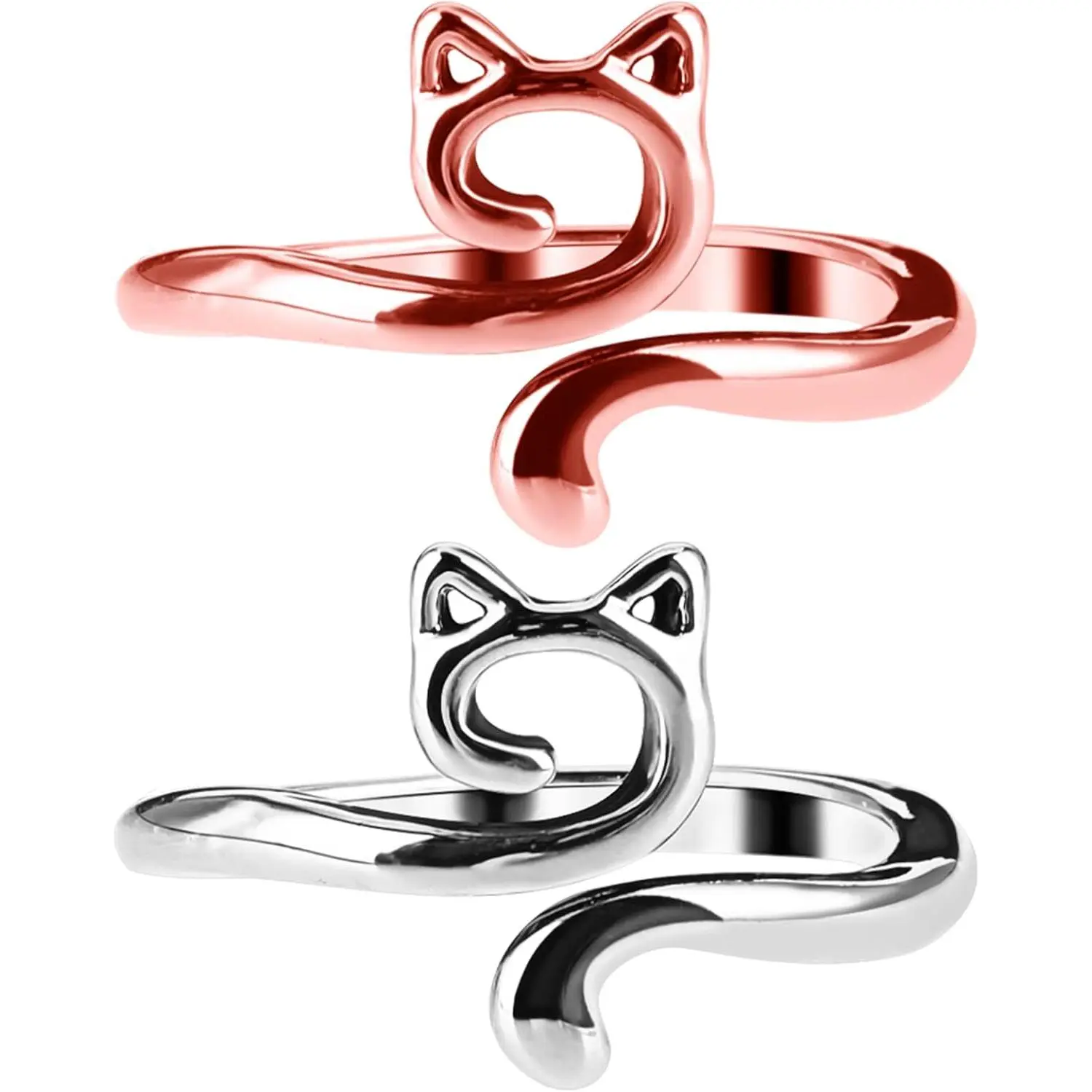 2 count Crochet Rings Tension Rings For Crocheting Cats Kitty Ears Yarn Rings Adjustable Size Knitting Annulus Metal Yarn Guide Finger Holder Rings For DIY Crafts Accessory Cute Crocheting Gifts