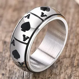 Lucky Ace of Spades Stainless Steel Ring, Magic Mirror Poker Card Stainless Steel Ring for Men and Women, Fashionable Jewelry