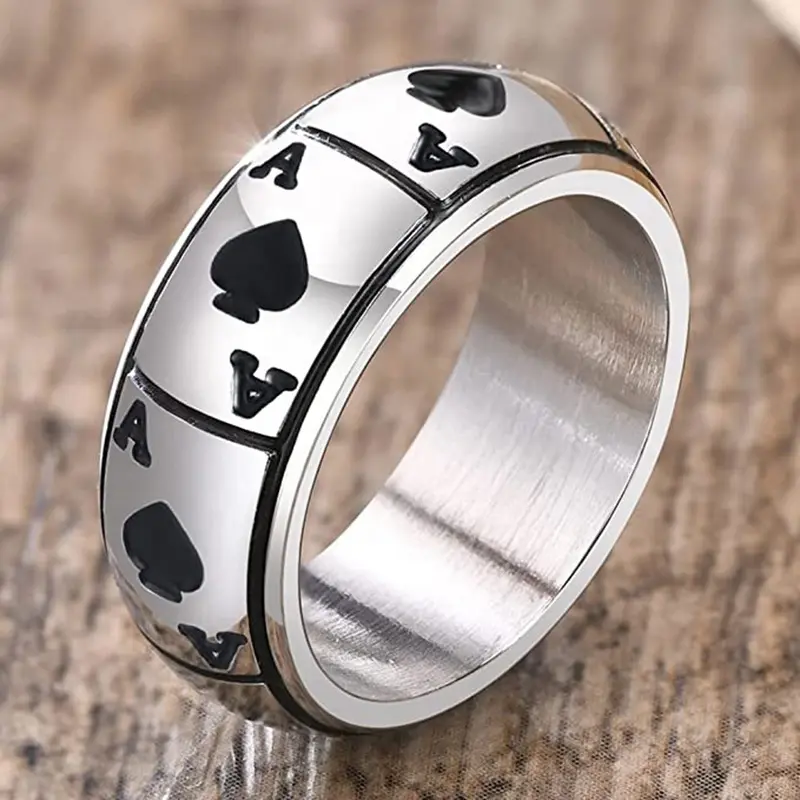 Lucky Ace of Spades Stainless Steel Ring, Magic Mirror Poker Card Stainless Steel Ring for Men and Women, Fashionable Jewelry