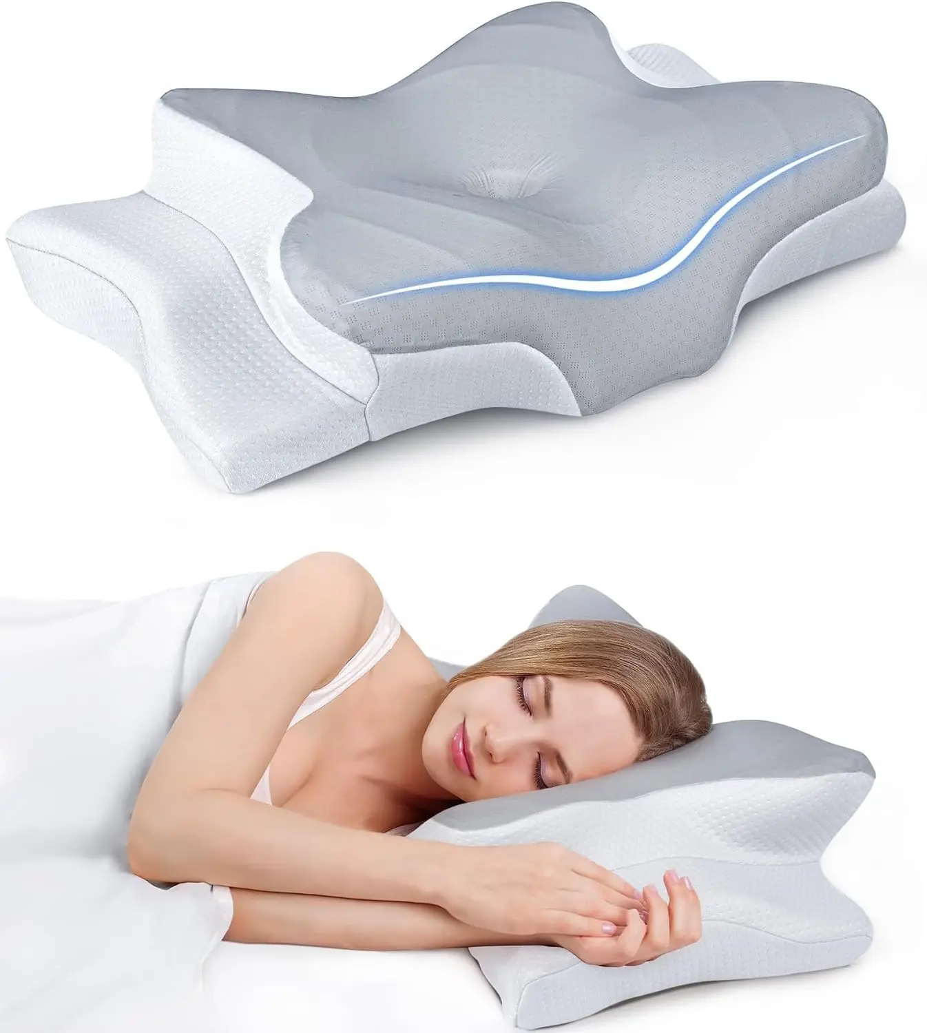 Ultra Pain Relief Cooling Pillow for Neck Support, Adjustable Cervical Pillow Cozy Sleeping, Odorless Ergonomic Contour Memory Foam Pillows, Orthopedic Bed Pillow for Side Back Stomach Sleeper