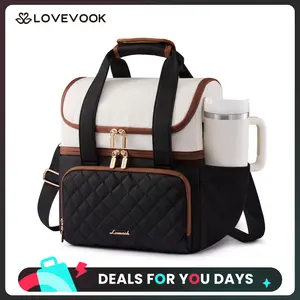 LOVEVOOK Insulated Lunch Bag For Women,Large Double Deck Adult Lunch Box,Teacher Lunch Tote Bag With Cup Holder,Leakproof Cooler Bag With Adjustable Shoulder Strap For Work Picnic Beach,Larger 15L outdoorfun