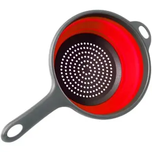 Foldable-Saving Colander Strainer Colander Dish Drainer Draining Basket with Handle(red)
