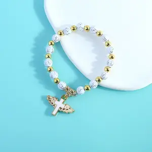 Angel Wing Cross Bracelet Favor - Cross Charm Bracelet Baptism Christening Favor/Bautizo Recuerdos Church Event Jewelry Gifts Hypoallergenic Jewelry Non Tarnish