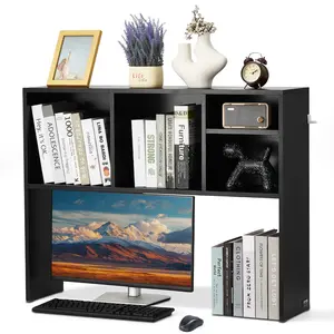 VEVOR Desktop Bookshelf,  1-Tier Desktop Storage Organizer, 37" x 9.4" x 28.7" Office Storage Rack Wood Display Shelf, Desktop Bookshelf Hutch with Anti-Slip Feet Pads, for Office, Home & Dorm, Black
