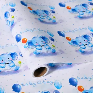 Boy Elephant Wrapping Paper - 17 in x 16.4 ft - Cute Blue Elephant  Wrap Roll for  Showers, , Birthday ( Elephant)