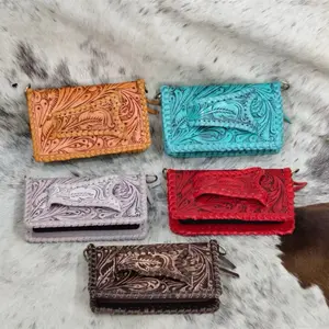 Tooled Leather Organizer Crossbody - Multiple Colors Available - Perfect for Everyday Use