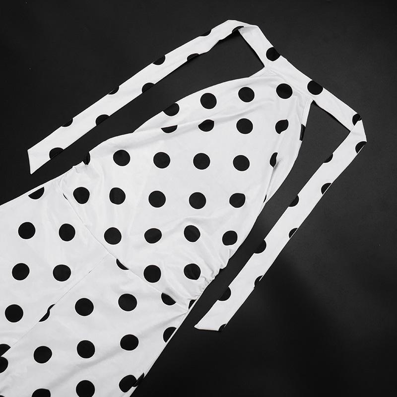 2026 New Polka-Dot Print Halter-Neck Backless Jumpsuit with 3/4-Length Athletic Pants Gifts, Women's Fashion Sexy Backless Jumpsuits, Womens Sleeveless Halter Top Bodycon Capri Pants Going Out One Piece Outfit