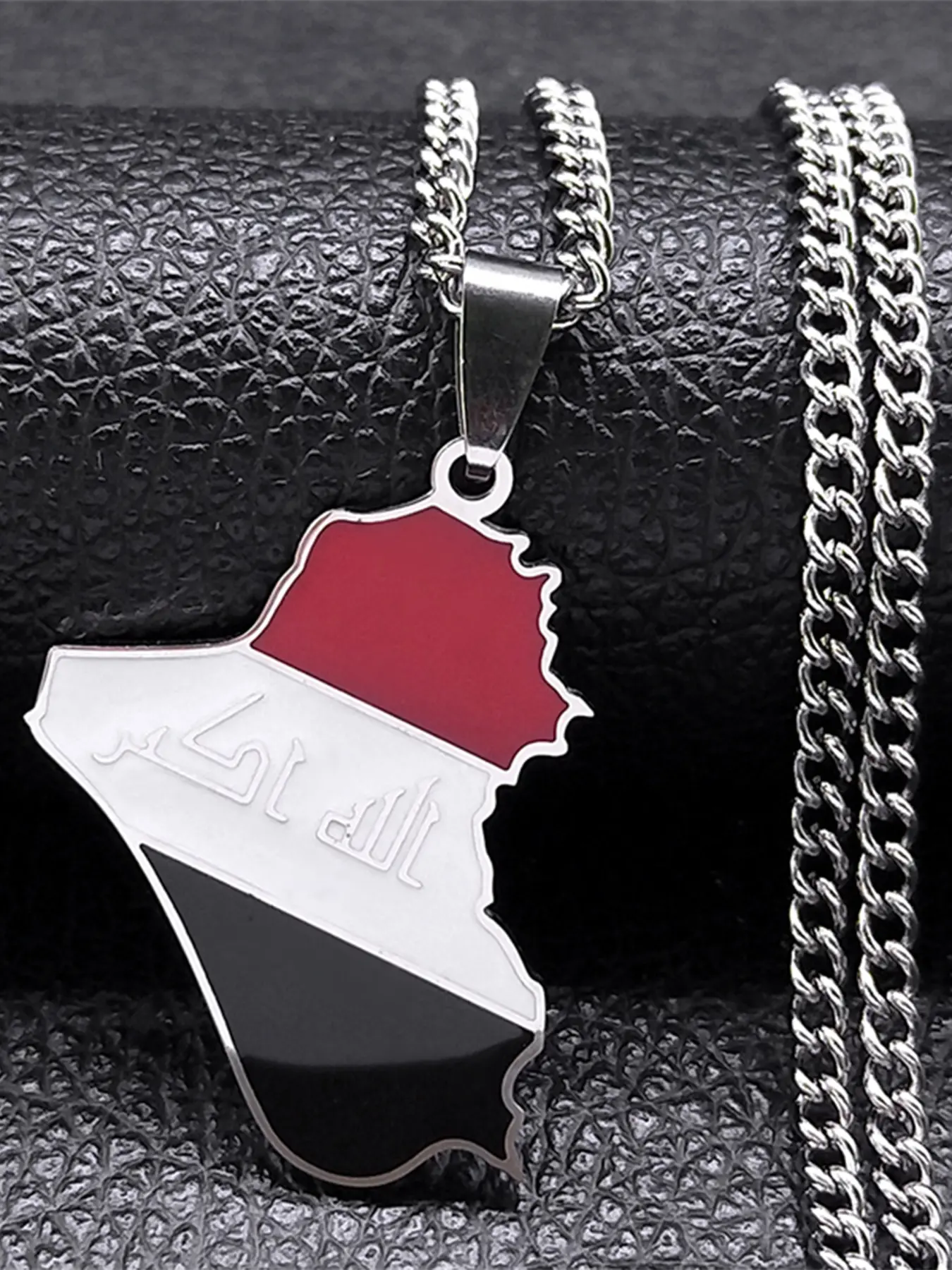 Iraq Republic Map Country Flag Pendant Necklace Women Men Stainless Steel Silver Color National Day Modern Fashion Accessories Cuban Link Chain Cuban Link Design