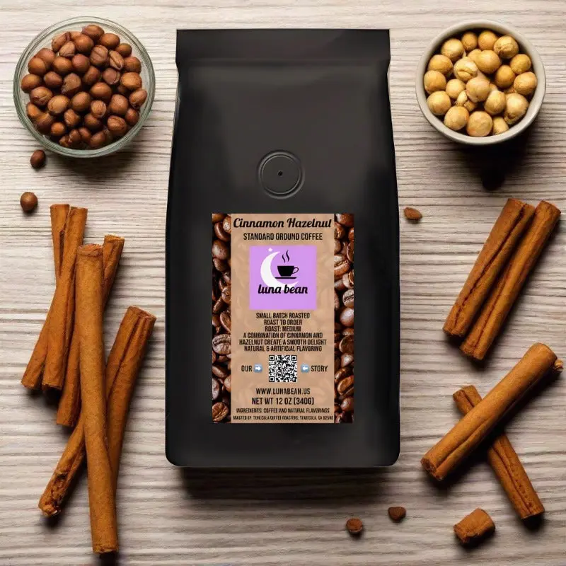 Luna Bean Cinnamon Hazelnut Coffee - 16 oz Bag with Roasted Flavor, Ideal for Coffee Lovers