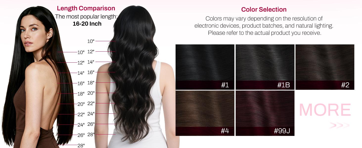 MORESOO Clip-in Hair Extensions Remy Human Hair Natural Straight 10-28inch Invisible Seamless Color Blend Easy Wear Black Hair Clip on for Women SpringStatements