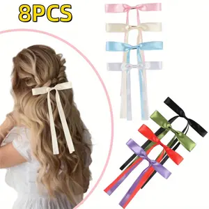 Hair Clips Set with Tassels, Bowknots and Ribbons, 8pcss Barrettes and Hair Ties Accessories for Women, Hairpin for Ladies, Tassel Ribbon Bow Long Tail Bow, Bow Hairpin Headband Accessories, 8pcs Set of Hair Clip Set