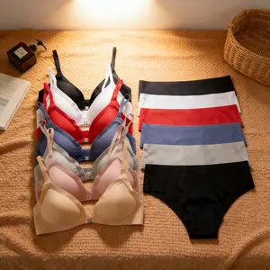 Ice Silk Seamless Front Closure Bra and Panty Set, Push-Up, Sexy Low-Cut, Solid Color, Comfortable, Wireless Everyday