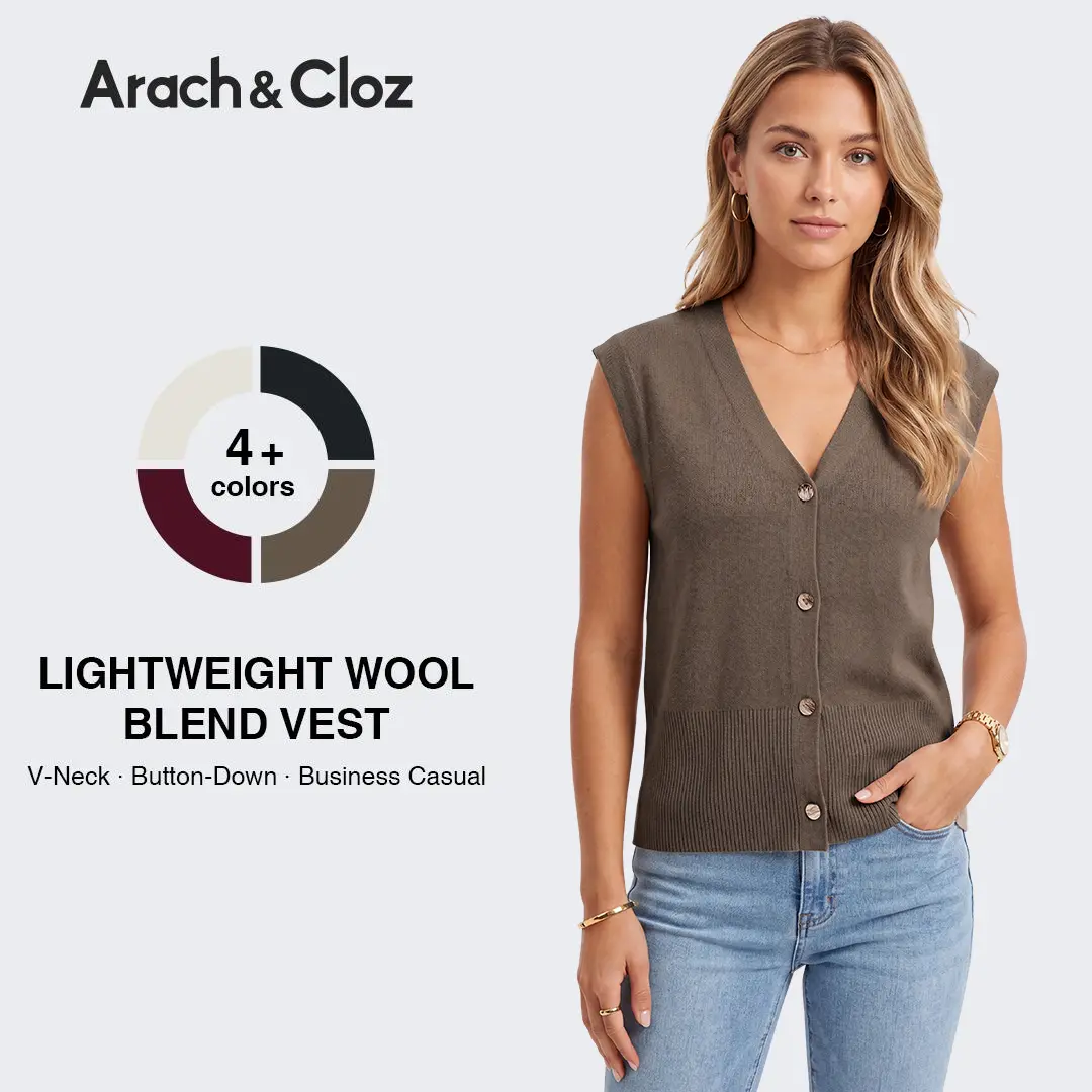 Arach&Cloz Women's SummerVibes Wool Blend V Neck Button Down Sweater Vests Summer Business Casual 2026