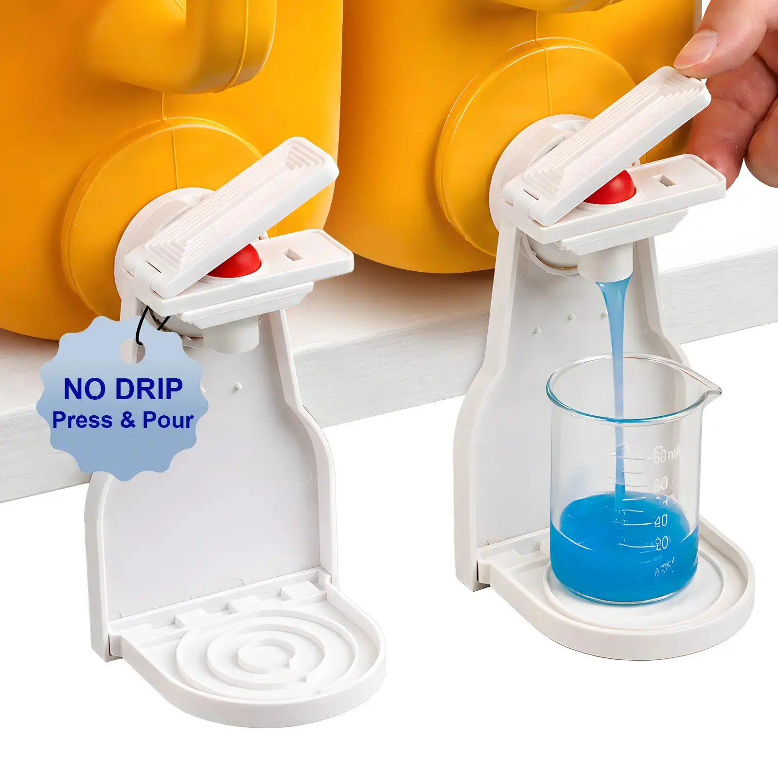 Laundry Detergent Dispenser Cup Holder with Upgraded Nozzle, Drip Tray & Easy Switch, No Mess Liquid Organizer for Laundry Room