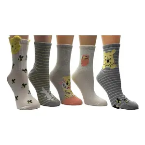Winnie the Pooh Ladies' Set of 5 Ribbed Mid-Crew Socks Winnie the Pooh Ladies' Set of 5 Ribbed Mid-Crew Socks