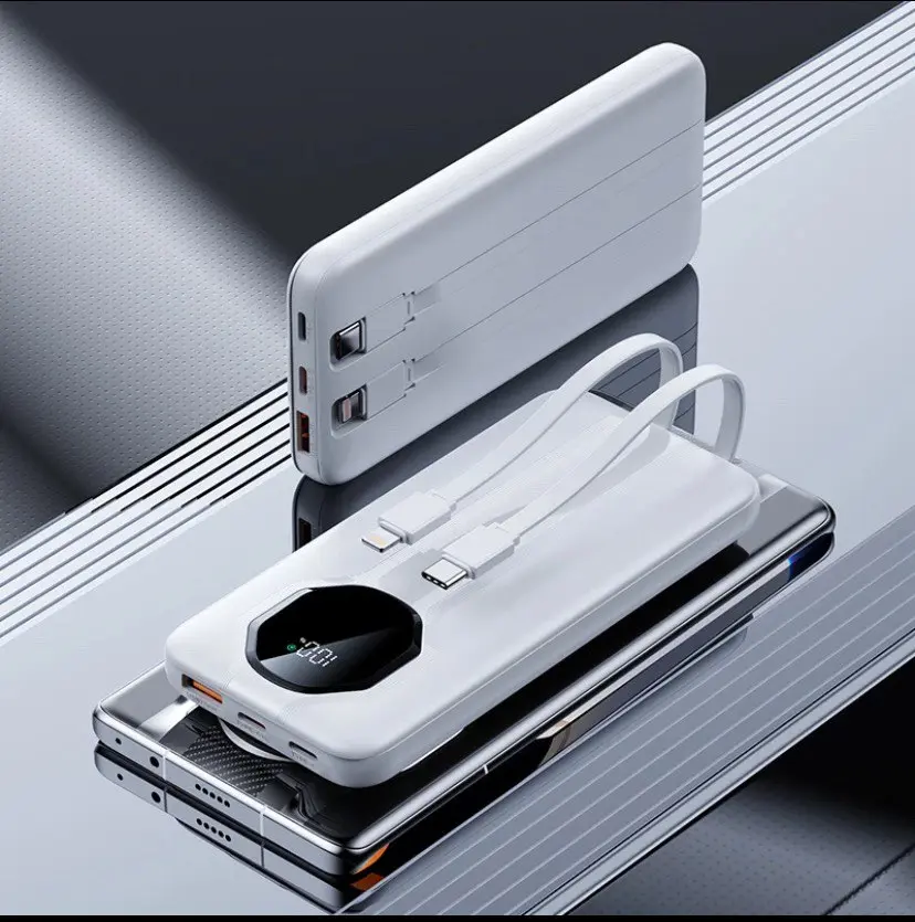 Portable Charger Power Bank with Built-in Lightning and Type C Cables, 10,000 mAh of Power Bank with 4 Outputs 2 Inputs 22.5W Fast Charging Power Bank for Samsung, Android, iPhone, Ipad.