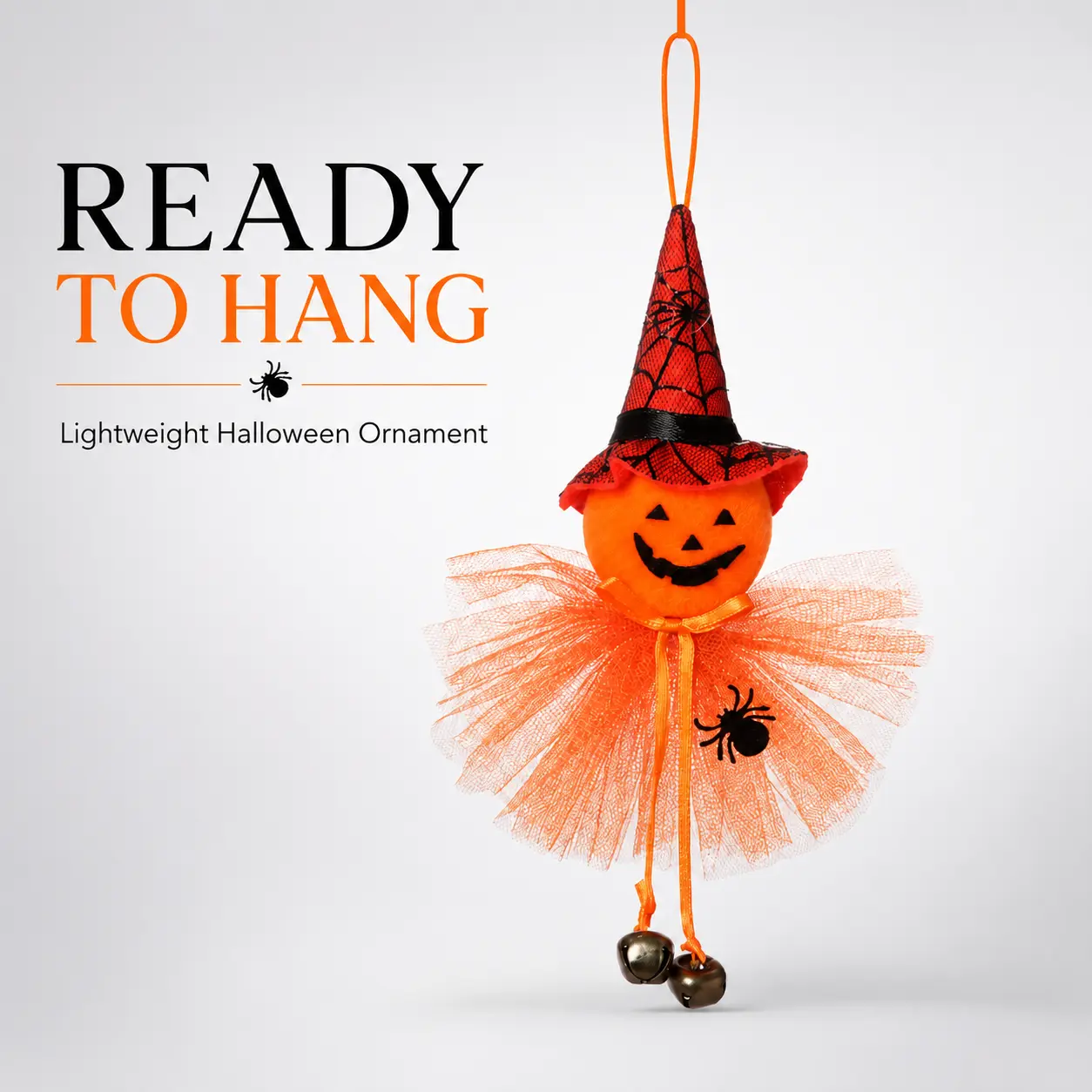 Pumpkin Wizard Hanging Ornament, Bell Attached Themed Pendant for Halloween Home, Door & Party Layout Decor